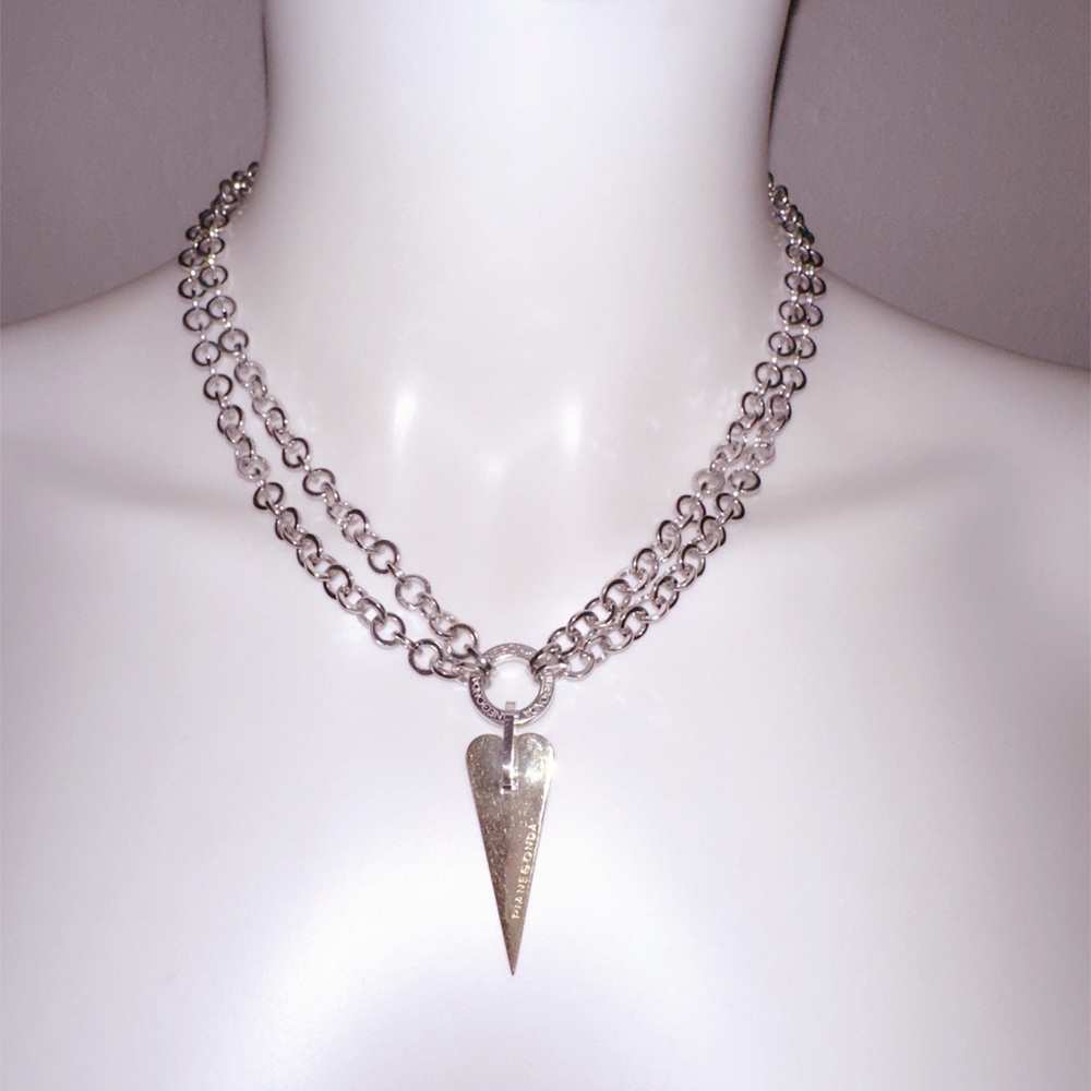 Vintage Y2K PIANEGONDA double .925 silver chain gold heart charm necklace